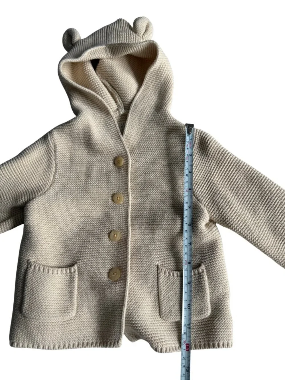 Gap Baby Bear Ear Knit Hooded Cardigan Sweater Cream 18-24M